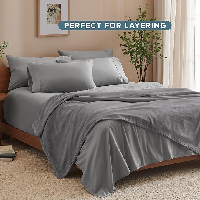 Bare Home Fleece Blanket - Full/Queen - Ultra-Soft Lightweight for Bed, Sofa, and Couch - Luxury Microplush - Cozy Warm Blanket (Full/Queen, Grey)