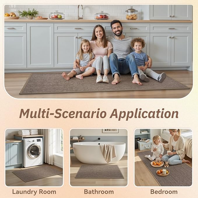 PADOOR Kitchen Rug Sets Non Slip, Washable Kitchen-Mats for Floor Absorbent Runner Rug for Kitchen, Kitchen Floor Mat for Hallway Laundry 17"x30"+17"x47" Brown