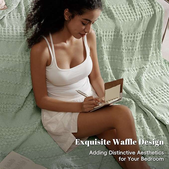 PHF 100% Cotton Waffle Weave Blanket Twin Size for Bed, Soft Lightweight & Breathable, All-Season Comfort, 300 GSM Luxury Aesthetic Blanket for Home Decor, 66"x90", Mint Green