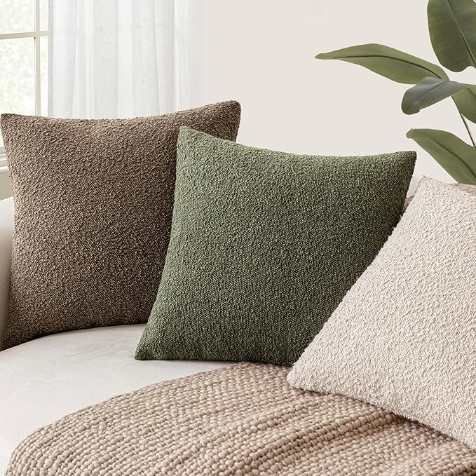 Foindtower Decorative Textured Boucle Throw Pillow Covers Accent Solid Pillow Cases Neutral Soft Cozy Couch Cushion Case for Chair Sofa Bedroom Living Room Home Decor 22x22 Inch,1PC,Light Brown