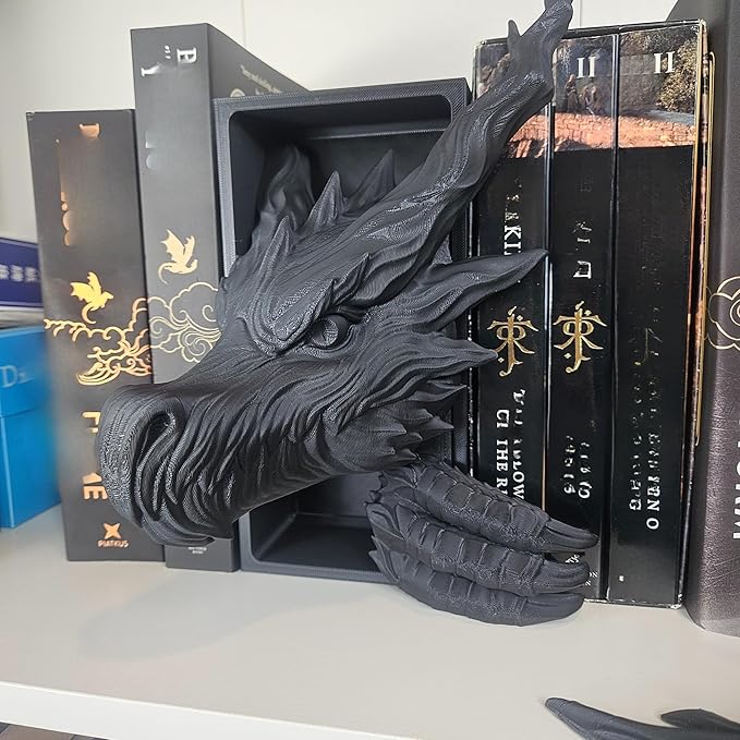 Dragons Awakening Book End – Fantasy Book Nook Insert for Dragon Readers – Unique Home Decor for Bookshelves & Libraries (Head and Tail - Shadow Dragon)
