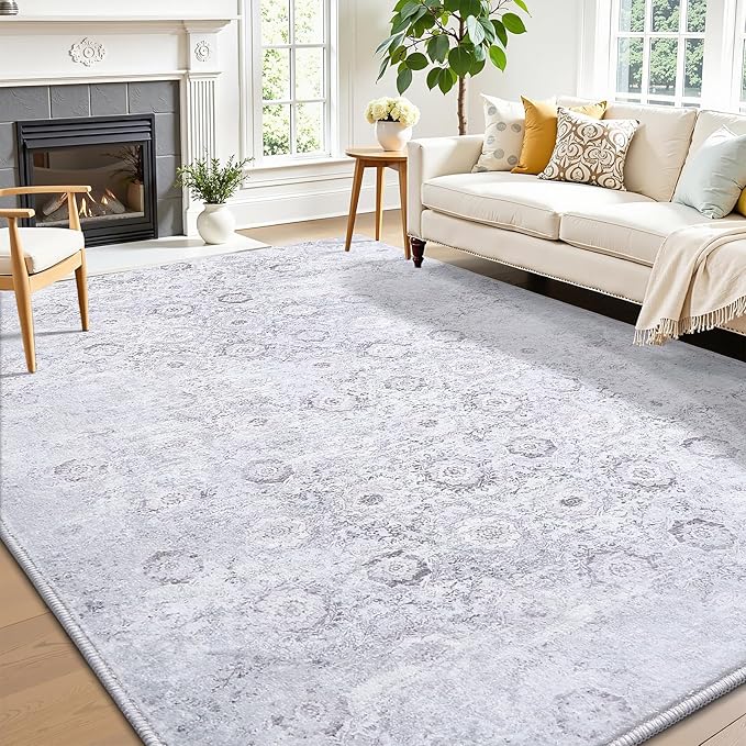 Vanmoos 5x7 Area Rugs for Living Room, Bedroom - Machine Washable, Non-Slip Bedside Rug, Large Soft Floor Carpet for Office, Dining Room, Farmhouse and Home Decor, Nordic Serenity/Grey