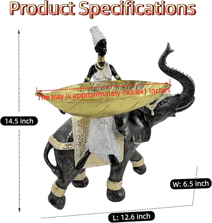African Woman Riding Elephant Statue with Decorative Bowl – Resin Figurine, Tribal Cultural Sculpture, African Home Decor Gift