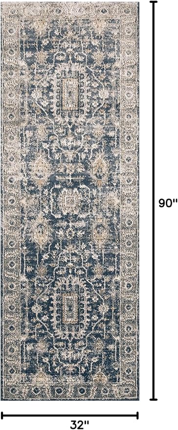 Loloi Teagan Collection TEA-03 Denim/Pebble 2'-8" x 7'-6" Runner Rug, Large, Soft Neutral Rug, High-Traffic for Living Room, Bedroom, Home Office, Dining Area