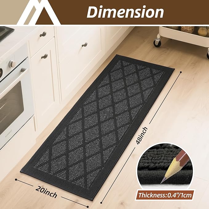 COSY HOMEER Kitchen Rug Non Slip Washable, 20"x48" Absorbent Kitchen Mats for Floor, Runner Rugs for Kitchen Floor, 100% Polypropylene Kitchen Sink Rug (Dark Grey)