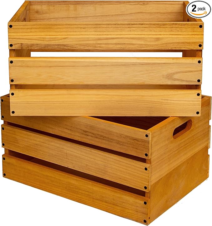 20" L Oversize Wooden Crates For Storage, Wood Milk Crates Of Farmhouse Lightly Yellow ,Vinyl Record Storage Crates,Extra Large Size Rustic Decration Wood Storage Crates (Lightly Yellow)