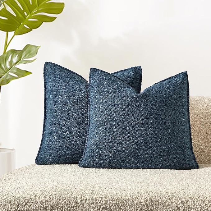 JUSPURBET Blue Decorative Pillow Covers Set of 2 Throw Pillow Covers for Couch Sofa Bed Cozy Boucle Textured Cushion Covers Cases with Hidden Zipper for Living Room Home Decor 16x16