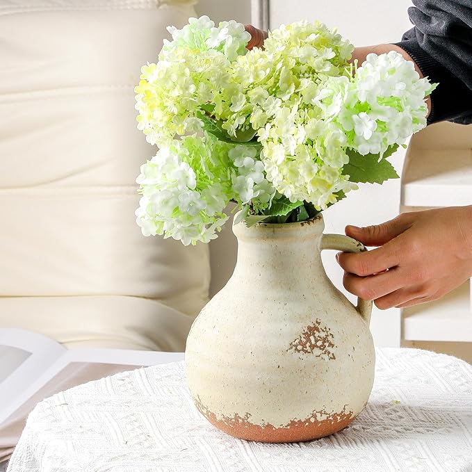 Ceramic Flower Vase Home Decor - Farmhouse Vases Rustic Vintage Living Room Kitchen Bedroom Decorations for House Book Shelf Office Coffee Desk Dining Fireplace