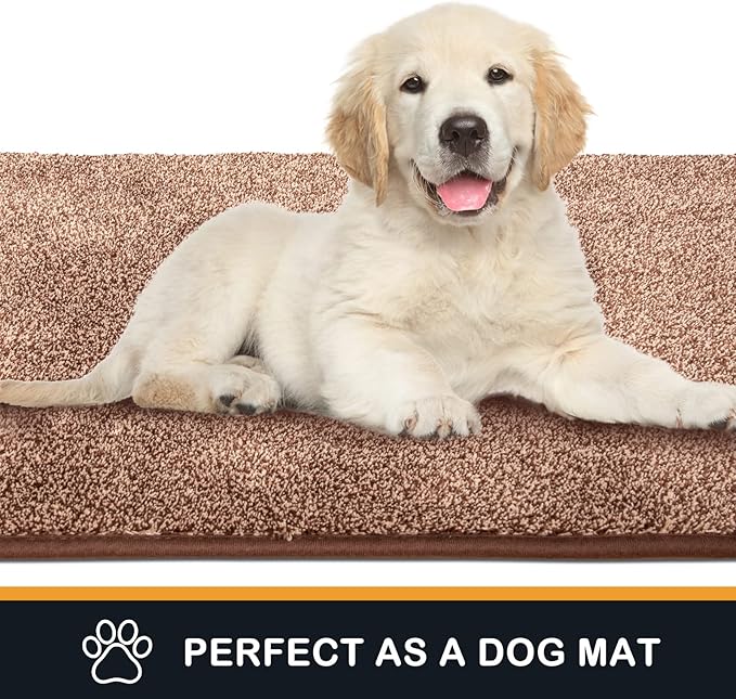 PURRUGS Dirt Trapping Door Mat 24" x 35.5", Non-Slip Machine Washable Entryway Rug, Dog Doormat, Indoor Front Door Mat, Super Absorbent Entry Rug for Muddy Shoes & Paws, Brown-Light Cream