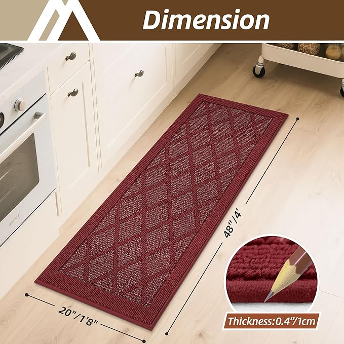 COSY HOMEER Kitchen Rug Non Slip Washable, 20"x48" Absorbent Kitchen Mats for Floor, Runner Rugs for Kitchen Floor, 100% Polypropylene Kitchen Sink Rug (Red)