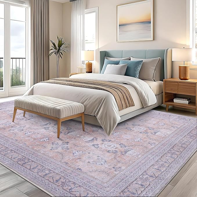 Vanmoos 6x9 Area Rugs for Living Room, Bedroom - Machine Washable, Non-Slip Bedside Rug, Large Soft Floor Carpet for Office, Dining Room, Farmhouse and Home Decor, Urban Luxe/Cream