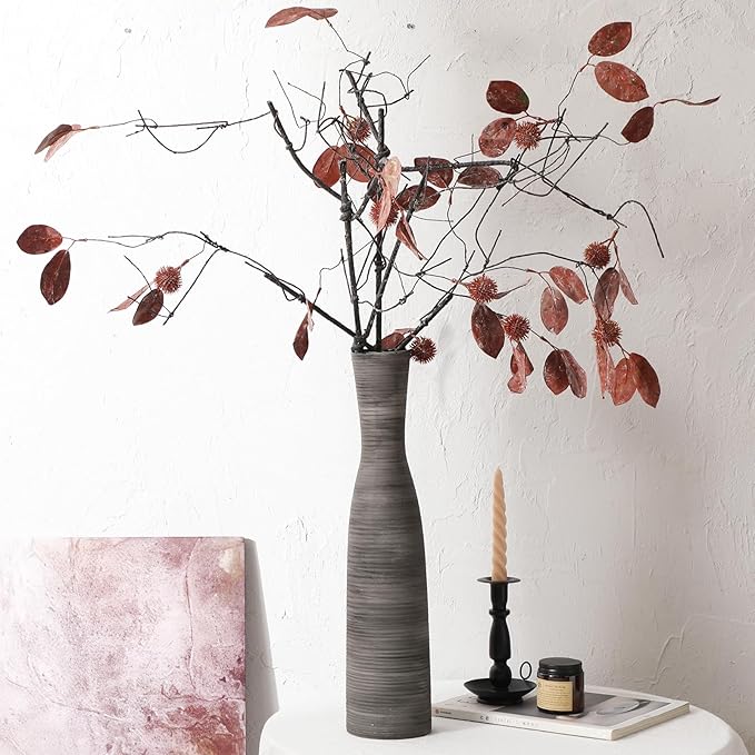 ALMA 20" Black Tall Skinny Flower Vase for Floor, Grey Modern Decorative Ceramic Vase for Living Room Floor, Dinner Table, Entryway, Fireplace, Bookshelf, Offer, Home Decor