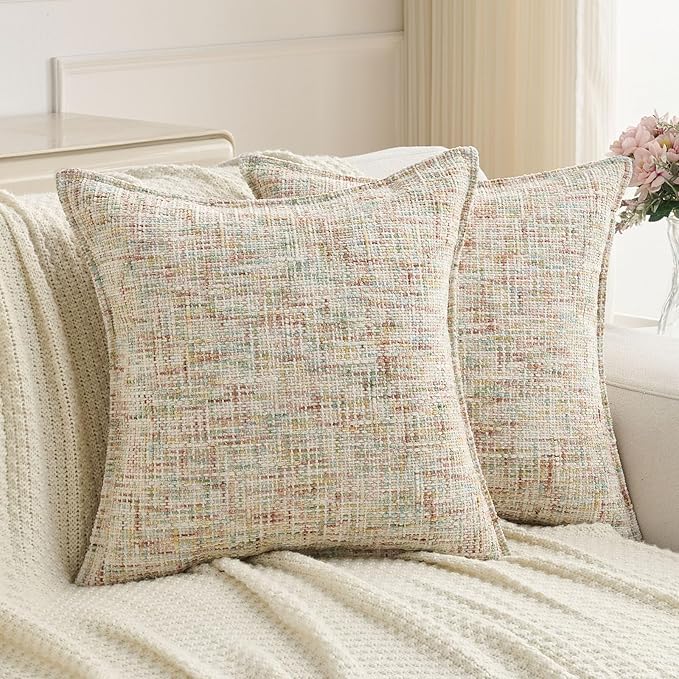 FUTEI Colorful Decorative Throw Pillow Covers 26x26 Inch Set of 2,Soft Chenille Tweed Textured Euro Pillow Shams,Modern Home Decor for Couch Bed Living Room