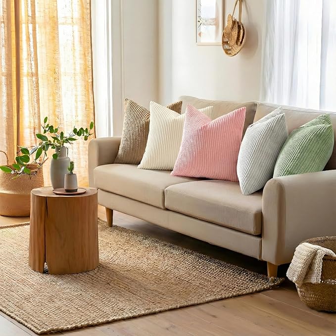 Mecatny Corduroy Decorative Throw Pillow Covers 20x20 Set of 2 for Sofa Living Room, Soft Neutral Boho Couch Pillow Covers for Home Decor, Cream White