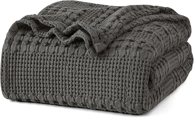 PHF 100% Cotton Waffle Weave Blanket Twin Size for Bed, Soft Lightweight & Breathable, All-Season Comfort, 300 GSM Luxury Aesthetic Blanket for Home Decor, 66"x90", Charcoal Grey