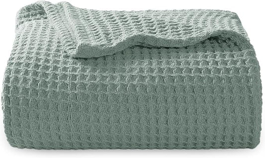 Bedsure Gentlesoft 100% Cotton Blanket Twin XL Size for College Dorm - Breathable and Soft for Spring Summer, Waffle Weave Twin Blanket for Bed, Dorm Room Essentials, Sage Green, 66x90 inches