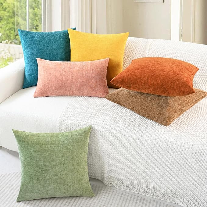CaliTime Throw Pillow Covers Decorative 18 X 18 Inches Pack of 4 Cozy Chenille Cushion Cases for Couch Sofa Bed Living Room Home Apricot Brown