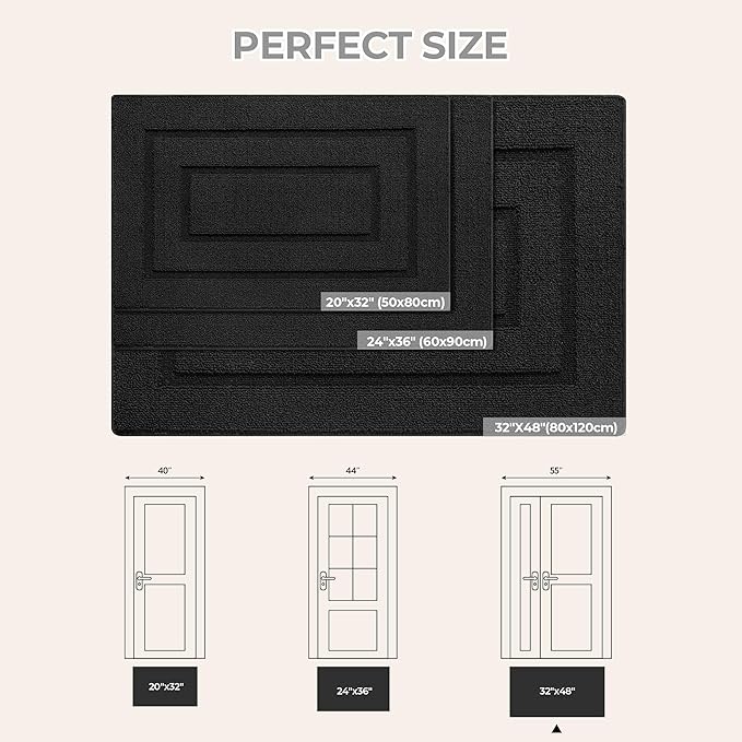 GRANNY SAYS Front Door Mat Outside Entrance, Welcome Matt Non-Slip, Outdoor Door Mats for Entryway, Long Front Porch Mat Low Profile Resist Dirt Easy to Clean, 47"x32", Black