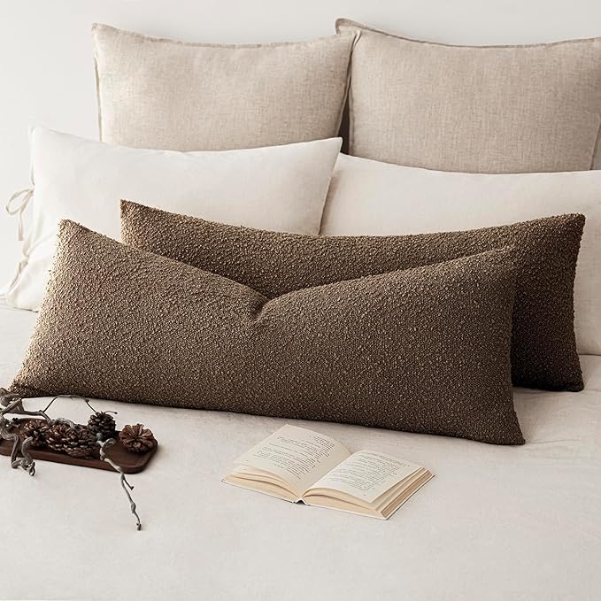 Foindtower Decorative Textured Boucle Throw Pillow Covers Accent Solid Pillow Cases Neutral Long Body Lumbar Couch Cushion Case for Chair Sofa Bedroom Living Room Home Decor 14x36 Inch,1PC,Chocolate
