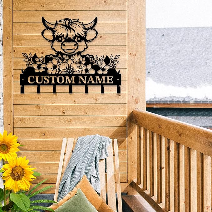 magilab Personalized Custom Highland Cow Wall Hooks,Metal Highland Cow Art Clothes Hooks,Metal Highland Cow Wall Home Storage Decorative,for Front Door, Hallway, Kitchen, Bedroom,Keys,Hats (Style H)