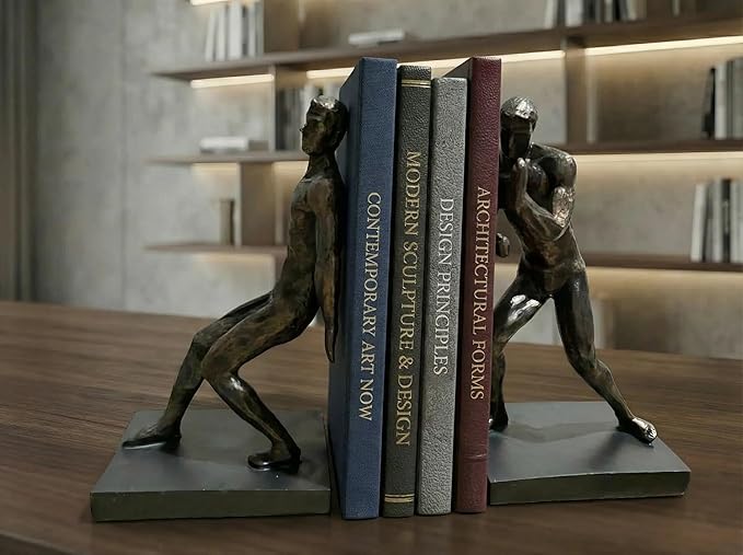 Comfy Hour Modern Gymnastic Men Art Bookends, 13'' Tall, Unique Decorative Bronze Athlete Statues for Shelves, Heavy Duty Resin Pushing Man Book Stopper, Cool Home Office Industrial Decor, 1 Pair