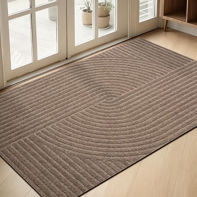 PLEASOR Front Door Mat Outside Entrance, Dirt Resistant and Absorbent Welcome Door Mat Outdoor Indoor,Sturdy Non-Slip Backing Entry Mat, Low Profile Doormat for Entryway, 47x32, Beige