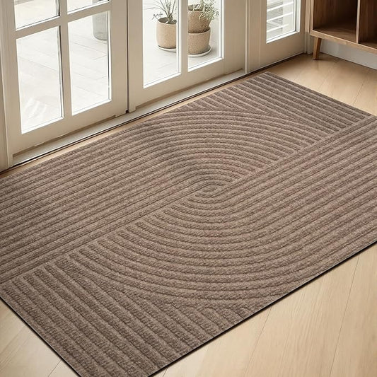 PLEASOR Front Door Mat Outside Entrance, Dirt Resistant and Absorbent Welcome Door Mat Outdoor Indoor,Sturdy Non-Slip Backing Entry Mat, Low Profile Doormat for Entryway, 47x32, Beige
