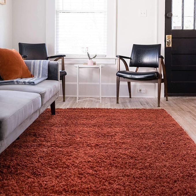 Unique Loom Solid Shag Collection Area Rug (4' 1" x 6' 1" Rectangle, Terracotta)