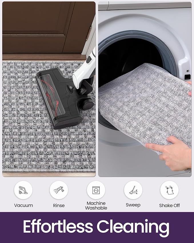 DEXI Dirt Trapper Door Mat, 24x39 Washable Doormat, Dirt Resistant and Absorbent, Easy Clean Low-Profile Floor Rugs for Entryway, Front Door, and Inside Entrance, Checkered Grey