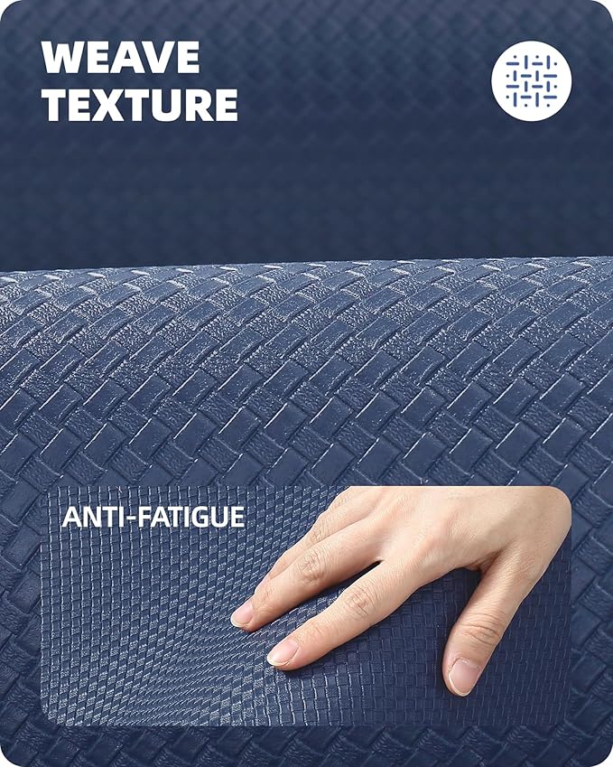 Color&Geometry Anti Fatigue Cushion Padded Kitchen Mat for Floor - 17x29+17x59,Easy Clean, Waterproof & Oil Proof, Anti Slip, Foam Rubber Runner Rug for Front Sink Comfort Standing, Blue Set of 2