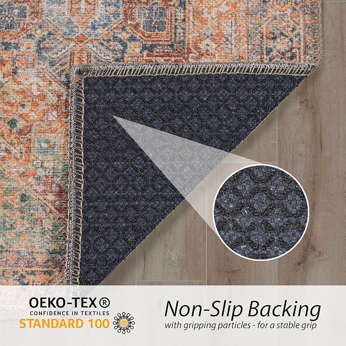 RugOver Machine Washable Area Rug, Pet-Friendly and Non-Slip Indoor Carpet for Kitchen, Bathroom, Living Room, Home Floor Decoration (Multicolor, 2' x 3')
