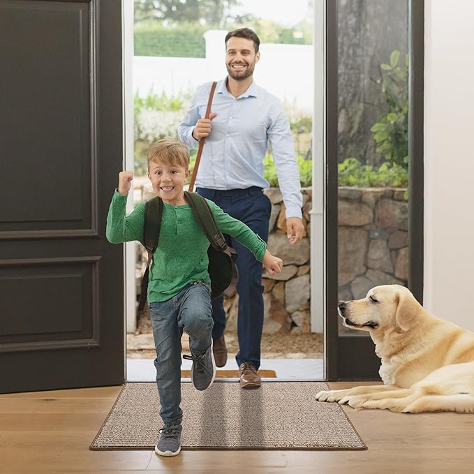 GRANNY SAYS Front Door Mat Indoor Entrance, Indoor Doormat Non Slip Washable, Low Profile Outdoor Welcome Mat, 32" x 20" Resist Dirt Absorbent Door Mats for Entryway, Floor, Brown Beige
