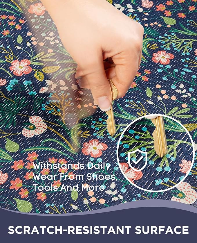 Ophanie Kitchen Mats for Floor, 3/4 inch Thick, 20x39 Anti Fatigue Cushioned Mat, Kitchen Rugs, Waterproof, Comfort Ergonomic Standing Mat for Office, Home, Sink, Blue Flower Non-Slip Ridged Bottom