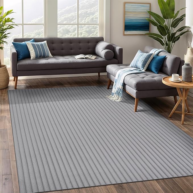 Beverly Rug Non Slip Area Rug 5 x 7 Modern Durable Ultra Soft Ribbed Indoor Rugs for Living Dining Room Office Stain Resistant Non Shedding Casual Easy Shag Indoor Carpet Gray 5x7
