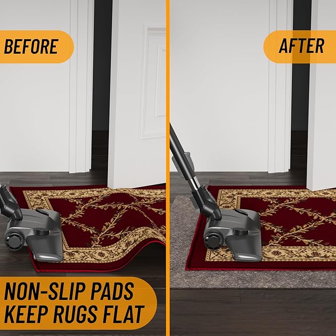 Ottomanson 3' x 7' Non-Slip Rug Pad Gripper 1/4 Inch Thick Dual Surface Felt + Rubber Gripper - Safe for All Floors, Brown