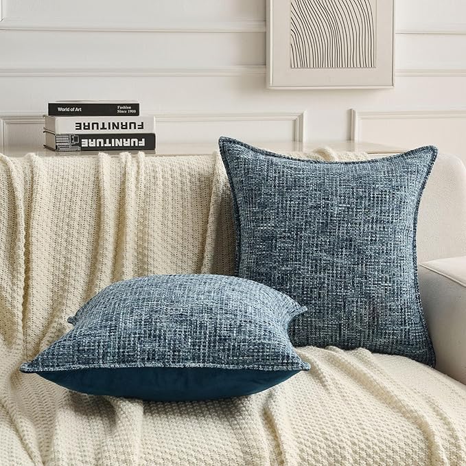 FUTEI Navy Decorative Throw Pillow Covers 22x22 Inch Set of 3,Soft Chenille Tweed Textured Cushion Case,Modern Home Decor for Couch Bed Living Room