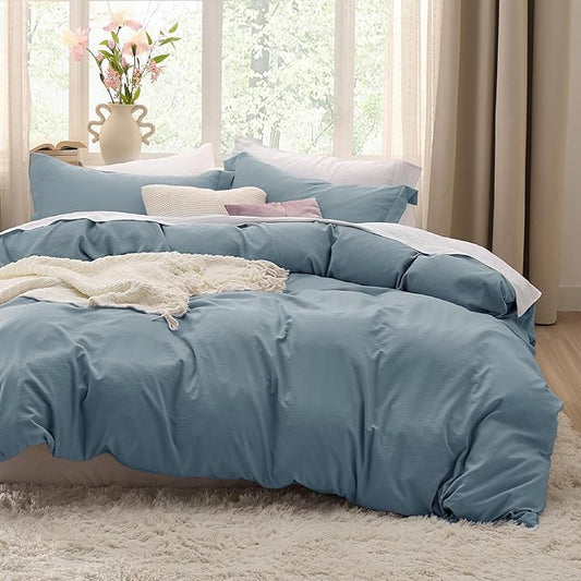 Bedsure Grayish Blue Duvet Covers Queen Size - Prewashed Cotton-Like Duvet Cover, Soft Queen Duvet Cover Set 3 Pieces with Zipper Closure, 1 Duvet Cover 90x90 inches and 2 Pillow Shams