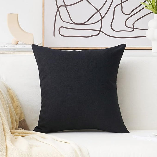 Home Brilliant Black Pillow Cover 18x18 Decorative Lined Linen Fall Square Throw Pillow Cover for Couch Bed Kids Chair Holiday, 18 x 18 inch(45cm), Black