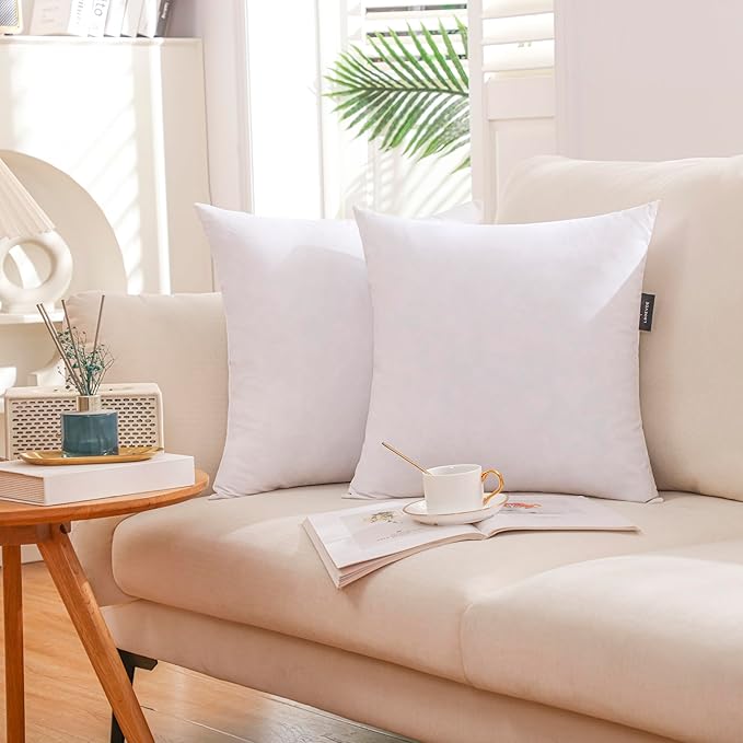 LBOEVDE 26x26 Inch Gold Goose Down and Feather Throw Pillow Inserts-2 Packs,White,Super Soft Cover,Double Layer Dwon Proof Design,High Filling Weight.