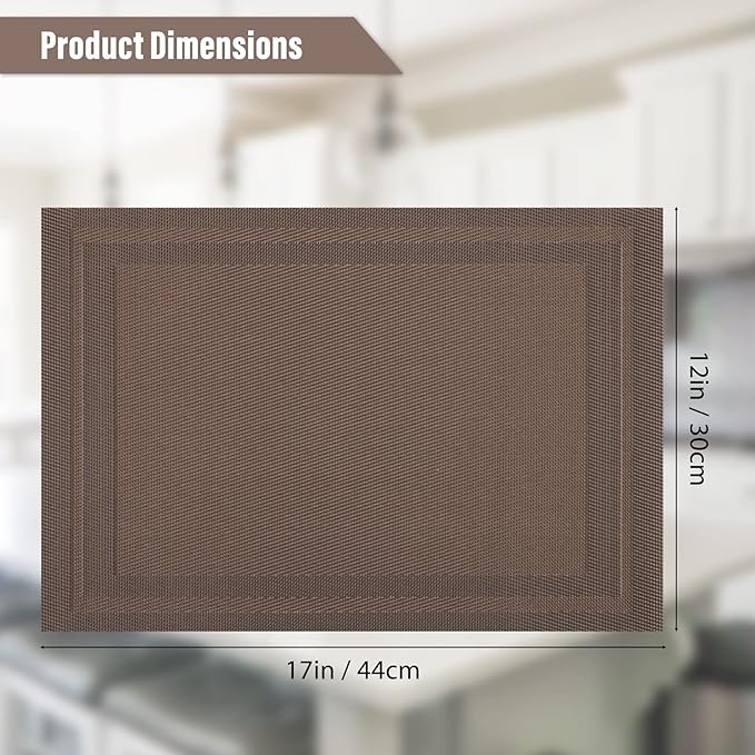 Winknowl Placemats Set of 8，Heat Resistant Woven Vinyl Washable PVC Place Mats，Non-Slip Stain Resistant Indoor/Outdoor Table Mats for Dining Table (Brown)