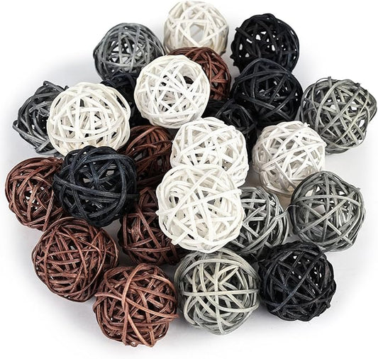 DomeStar 24PCS Brown Decorative Balls for Bowl Centerpiece, 2 Inch Rattan Balls Bowl Fillers Decor - Wicker Twig Orbs Spheres, Wedding Home Vase Table Decor