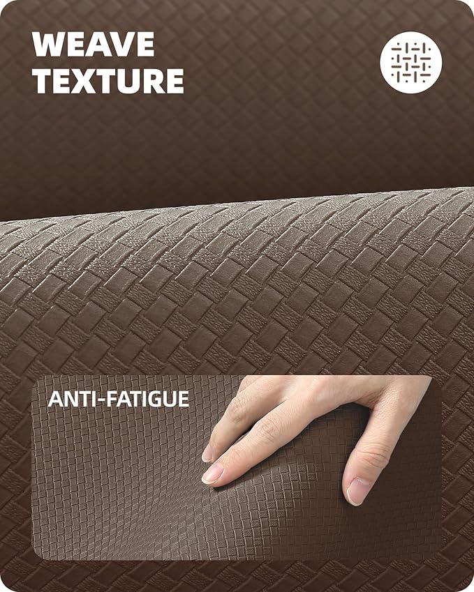 Color&Geometry Anti Fatigue Cushion Padded Kitchen Mat for Floor - 17x29+17x59,Easy Clean, Waterproof & Oil Proof, Anti Slip, Foam Rubber Runner Rug for Front Sink Comfort Standing, Brown Set of 2