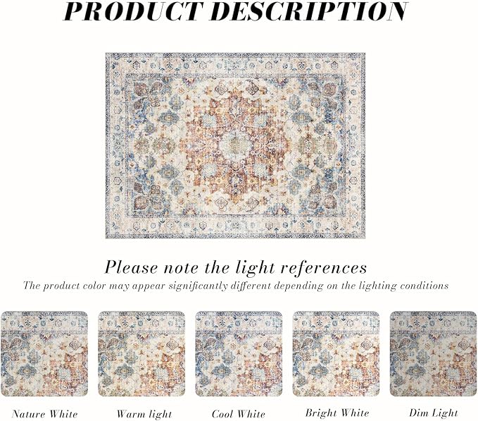 Domitapis Area Rug 3×5, Vintage Boho Rug,Ultra-Soft Low Pile, Washable, Non Slip,Stain Resistant Printed Carpet for Living Room Bedrooms Playroom Office Kitchen, Blue/Red