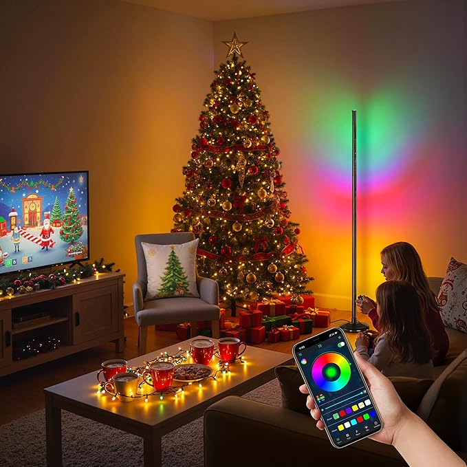 DomeStar Smart RGBIC Corner Floor Lamp, Ambient Lighting 16 Million DIY Color Changing Standing Led Lights Unique Lamps with Music Mode and Timing for Living Rooms, Gaming Rooms, Aesthetic Home Decor