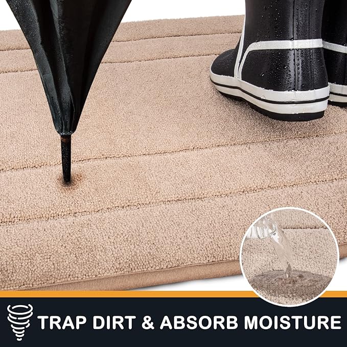 PURRUGS Dirt Trapping Door Mat 24" x 35.5", Non-Slip/Skid Machine Washable Entryway Rug, Dog Doormat, Super Absorbent Welcome Mat for Muddy Wet Shoes and Paws, Beige