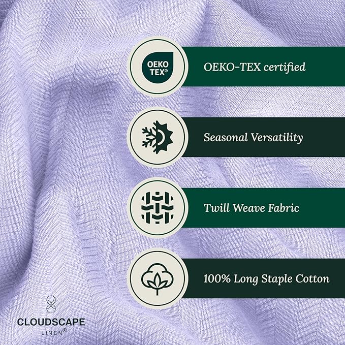 Cloud Scape Linen 100% Cotton Blanket Twin 68x92 Lavender Blue - Cozy Herringbone Weave, Fits Up to Twin XL Size Beds, Breathable Softness, All-Season Warmth, Winter Blanket, Bedding Gift Choice