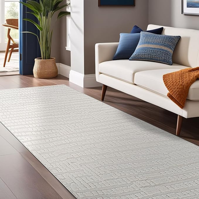 Luul Home Modern Micro Loop Indoor Runner Rugs for Living Room Bedroom Kitchen Geometric Pebble White 2x7 Luxury Durable Low and High Pile Non-Shedding Stain Resistant Soft Area Carpet 2 x 7