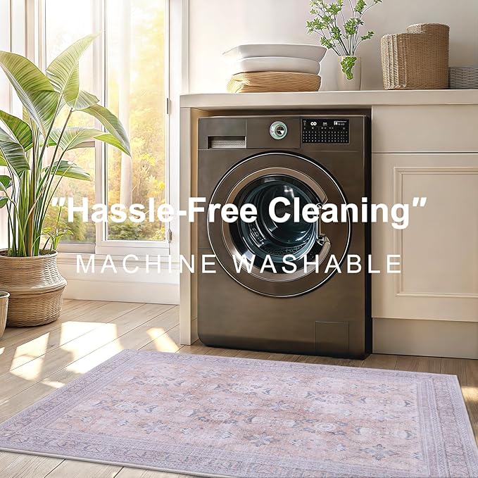 Vanmoos 4x6 Area Rug - Machine Washable, Non-Slip Soft Carpet for Living Room, Bedroom, Office, Dining Room - Durable Accent Rug for Farmhouse & High-Traffic Areas, Urban Luxe/Cream
