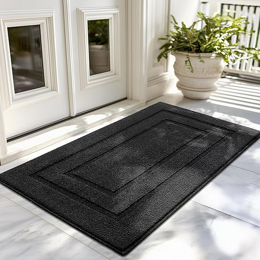 GRANNY SAYS Front Door Mat Outside Entrance, Welcome Matt Non-Slip, Outdoor Door Mats for Entryway, Long Front Porch Mat Low Profile Resist Dirt Easy to Clean, 47"x32", Black