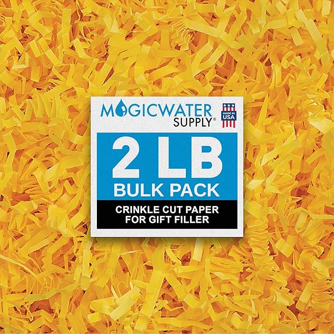 MagicWater Crinkle Cut Paper for Gift Baskets - 2LB - Yellow - Perfect for Shredded Paper Filler, Basket Filler, Gift Boxes, Bridesmaid Gifts, Christmas Stuffers & More – Ideal for All Occasions